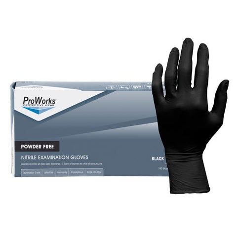 ProWorks Black Nitrile Exam Gloves